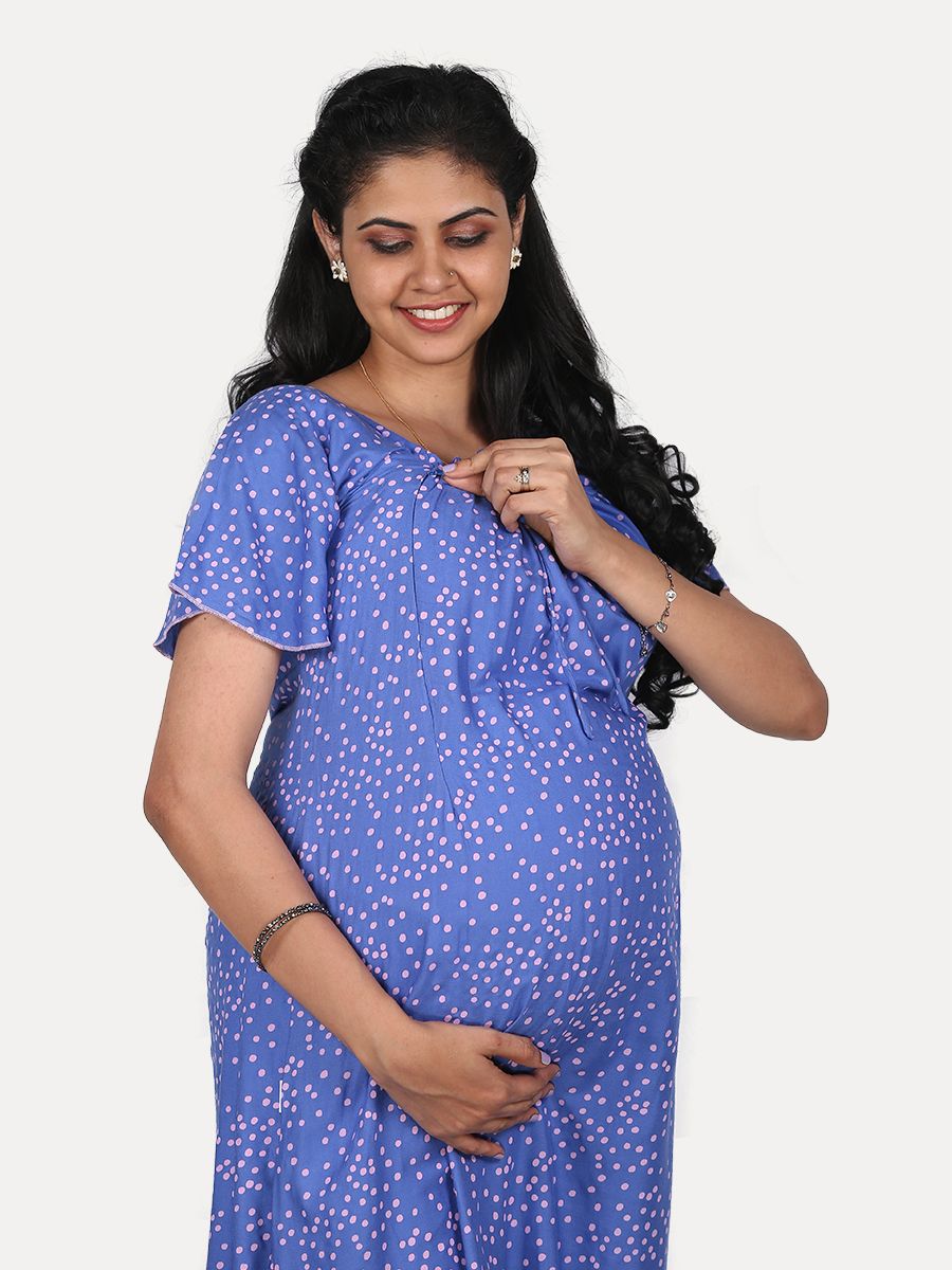 Maternity Nightie Short with Free Mask (Fay Blue)
