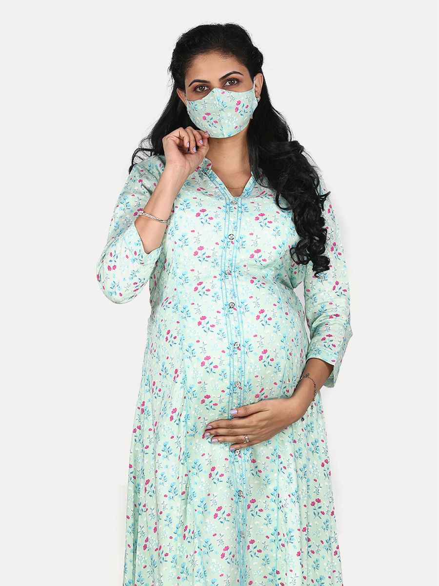 Maternity Midi Top with Free Mask (Kani Green)