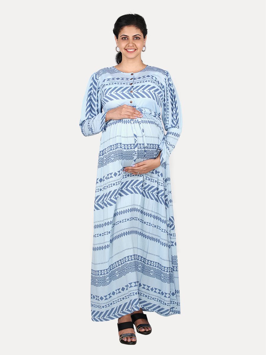 Maternity Maxi Dress with Free Mask (Lamis Blue )