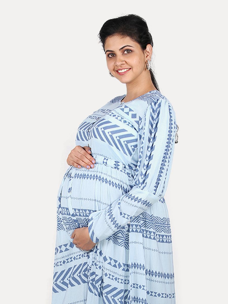 Maternity Maxi Dress with Free Mask (Lamis Blue )