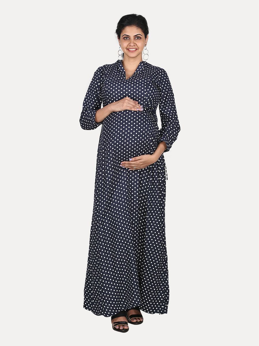 Maternity Maxi Dress with Free Mask (Jayde Blue Dot )