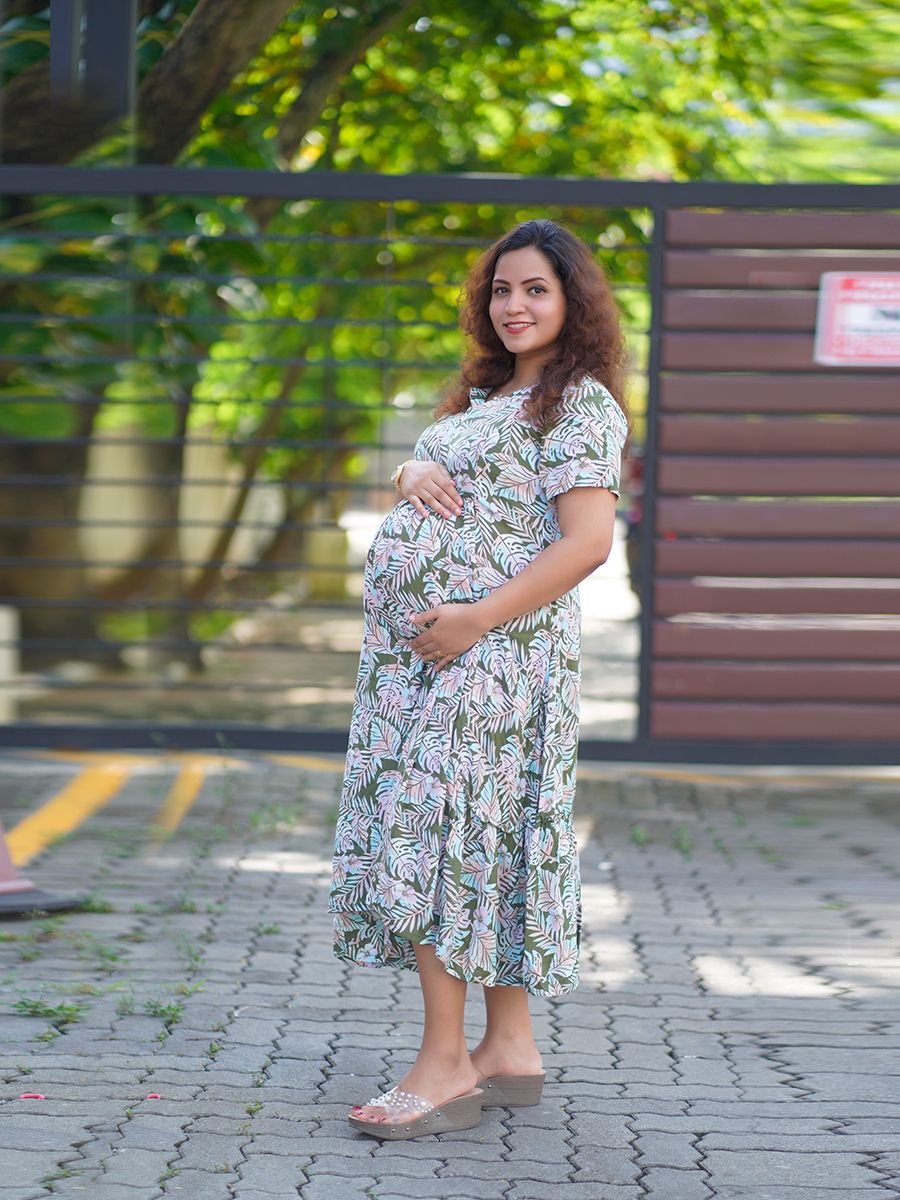 Maternity Short Dress- Floral (Green)