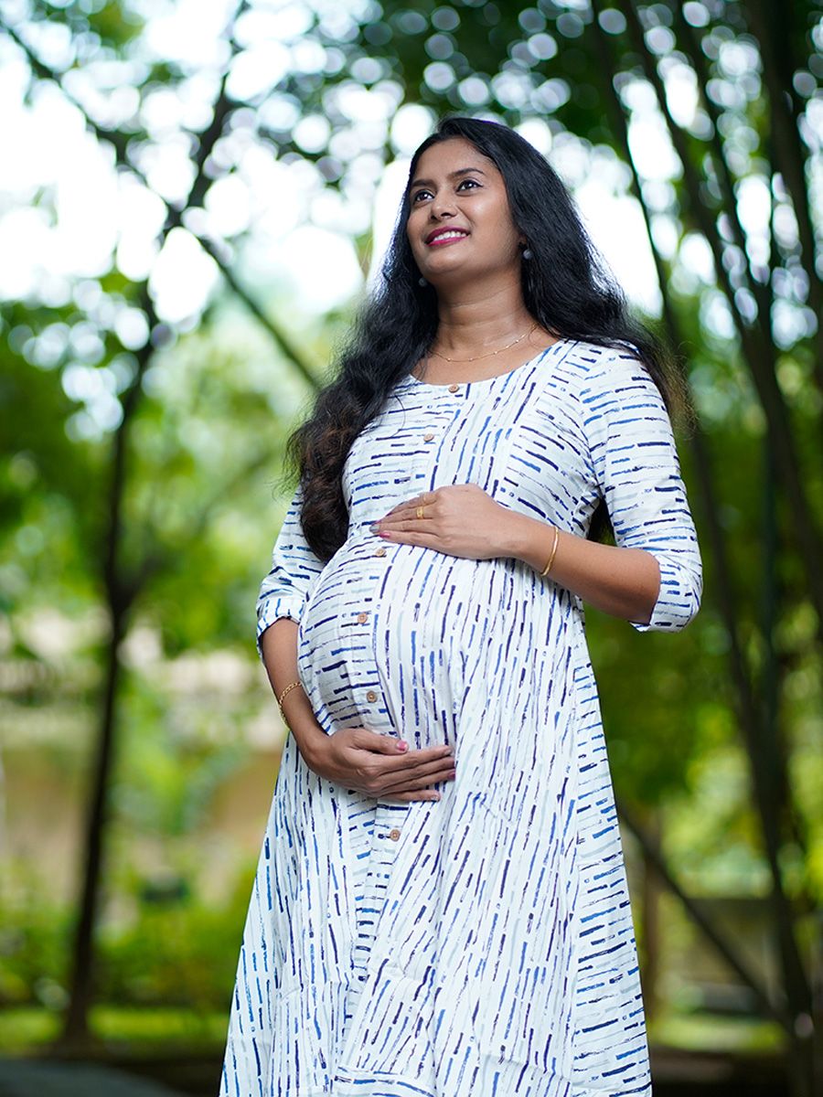Maternity short Dress-Blue Lines
