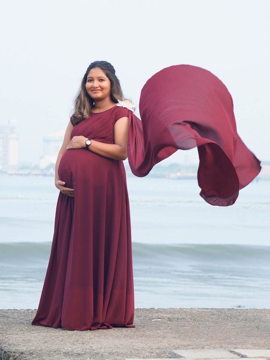 Maternity Fly Gown Brown Georgette