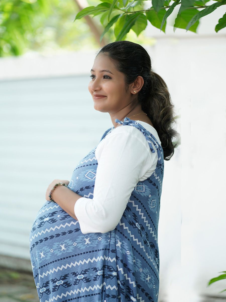 Maternity Sleeveless Dress with Inner- Blue