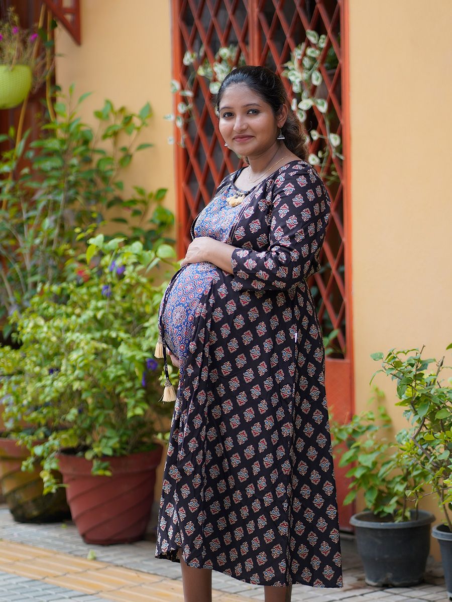 Maternity Short Dress Ajrakh-Niksha(Black)