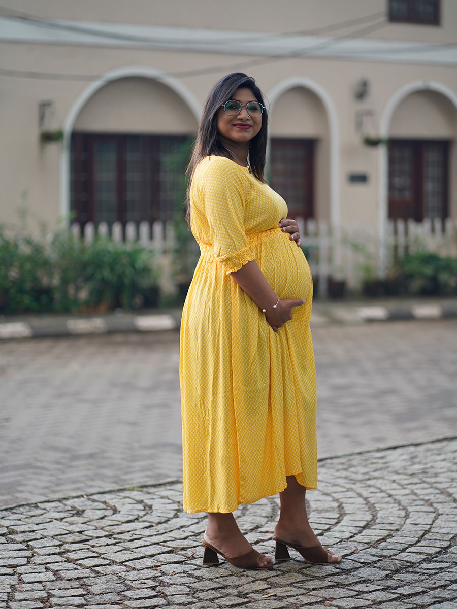 Short yellow maternity hotsell dress