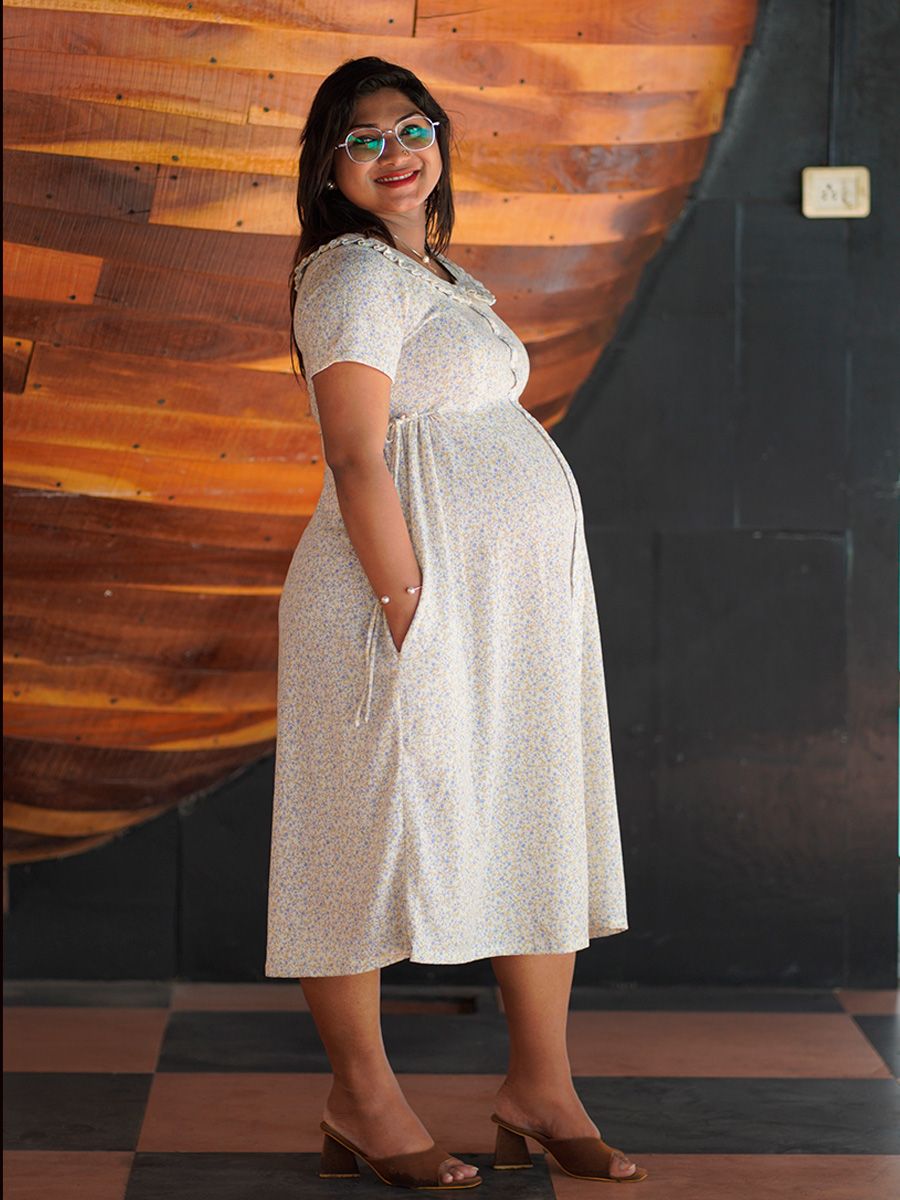 Maternity short Dress- Knitted Offwhite