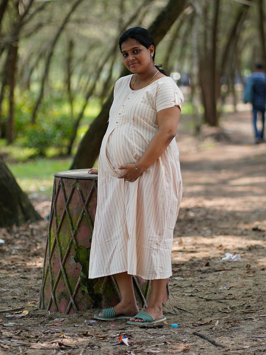 Maternity Short Dress- Luva Dark Cream