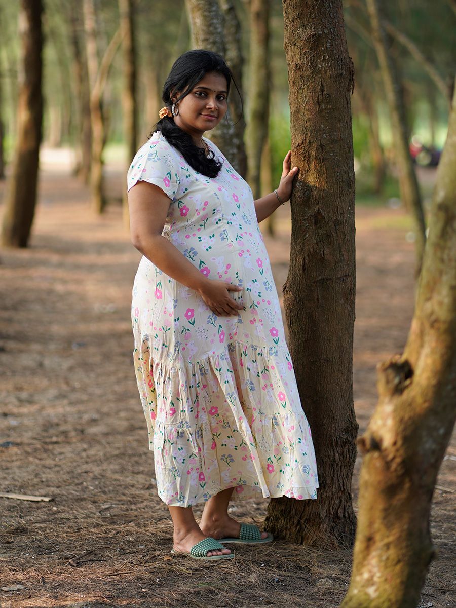 COTTON PASTEL GREEN PRINTED SHORT NIGHT DRESS WITH HALF SLEEVES