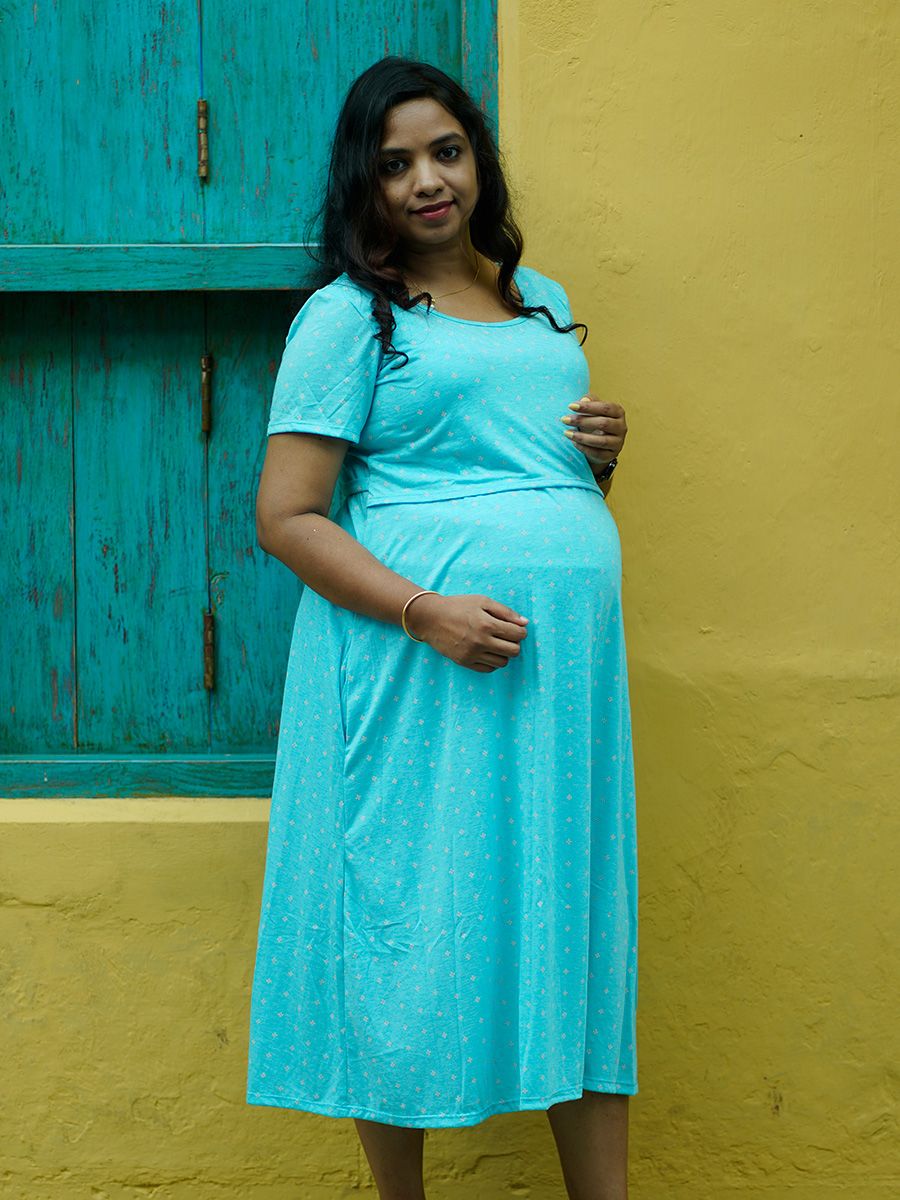 Maternity Short Zipless Dress- Gilda S Blue