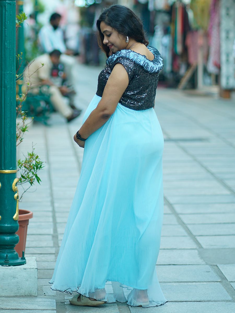 New launched sky blue color designer gown buy now – Joshindia