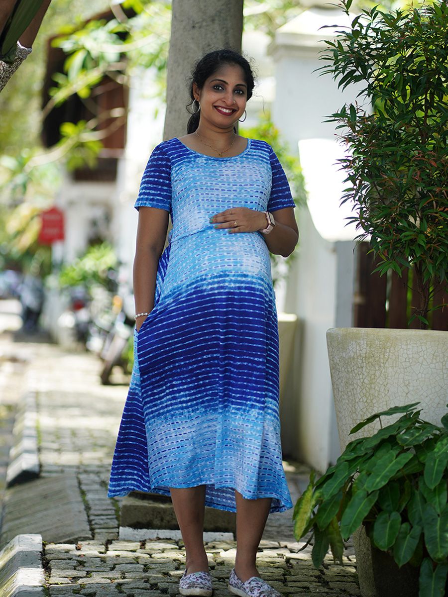 Maternity Short Zipless Dress-  Gilda Sea Light & Dark Blue