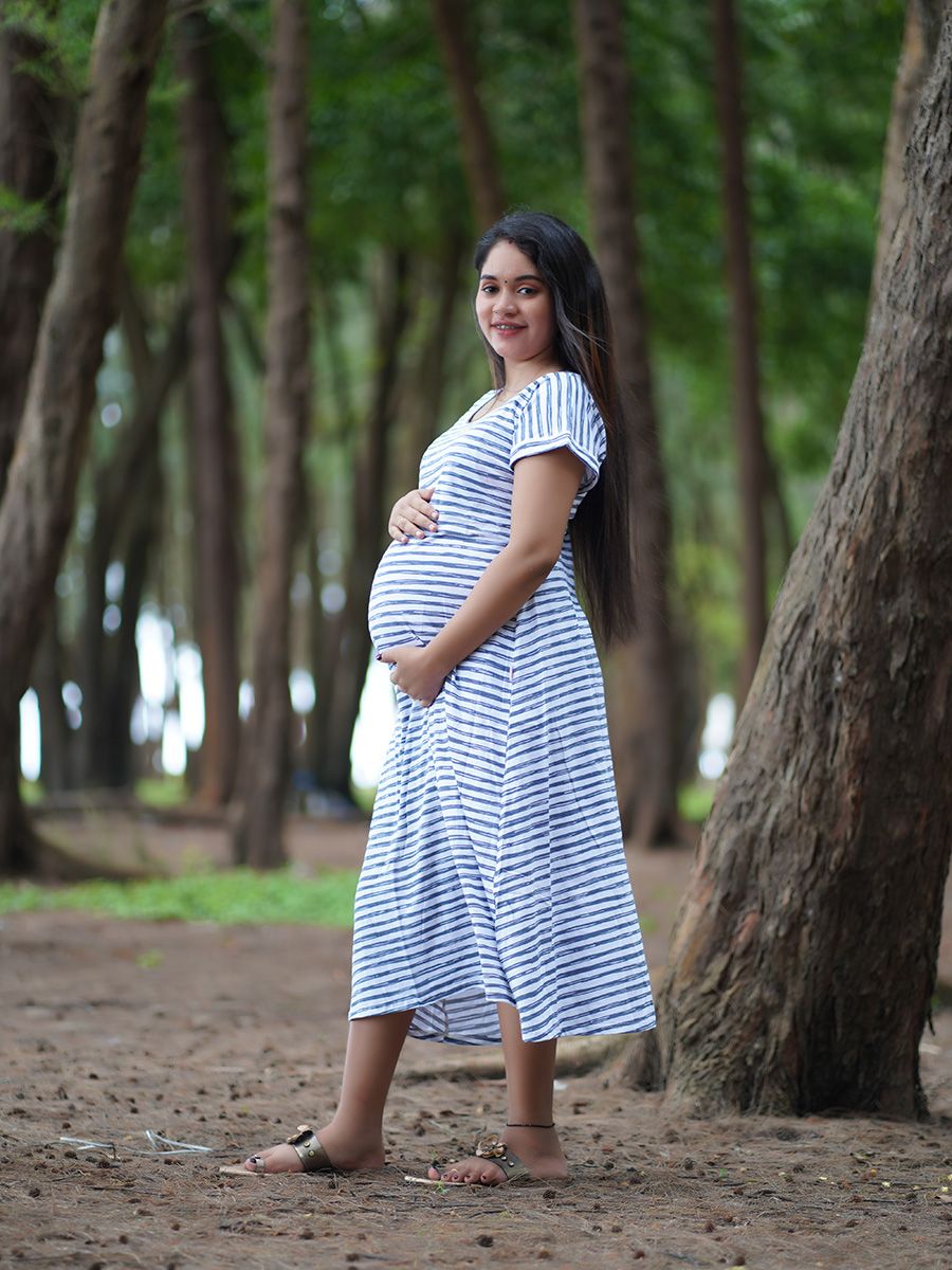 Maternity short Dress- Knitted Offwhite
