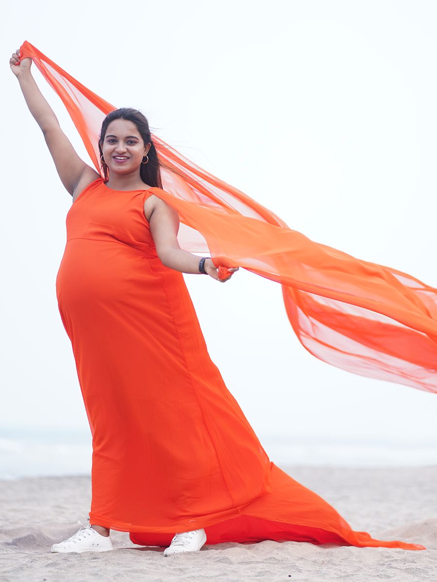 Maternity Party Wear Gown (Baby Shower Orange)