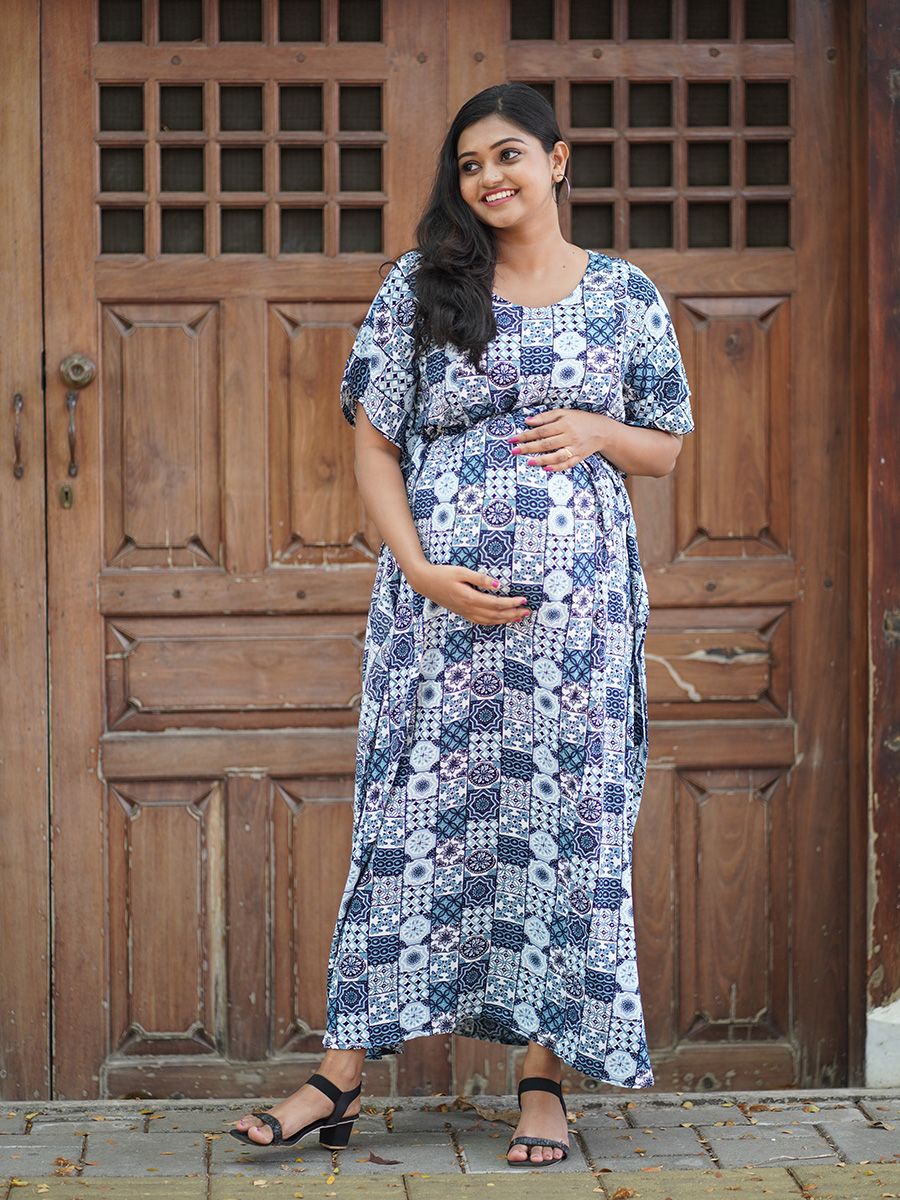 Maternity Full Night Gown- Kaftan (Blue)