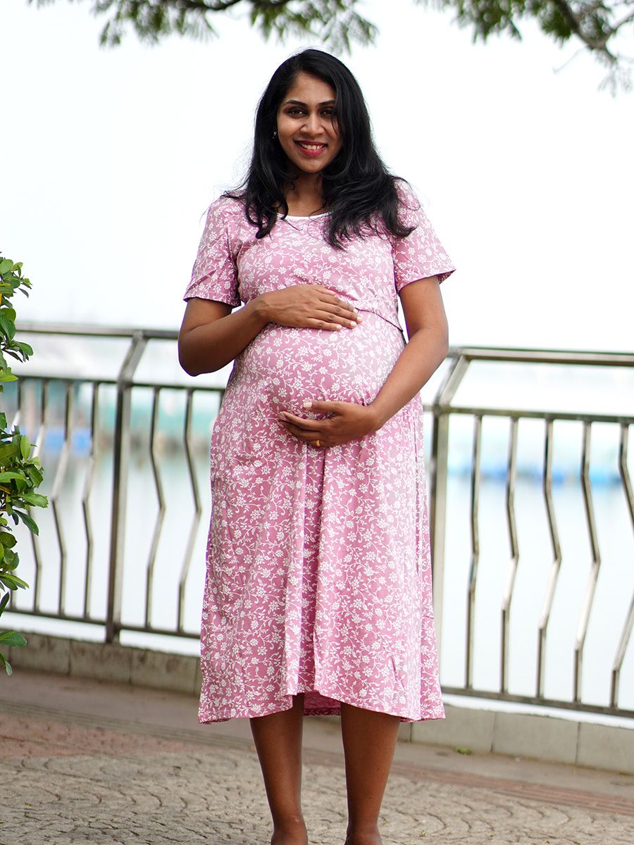 Maternity Zipless Short Dress- Knitted Gilda D Pink