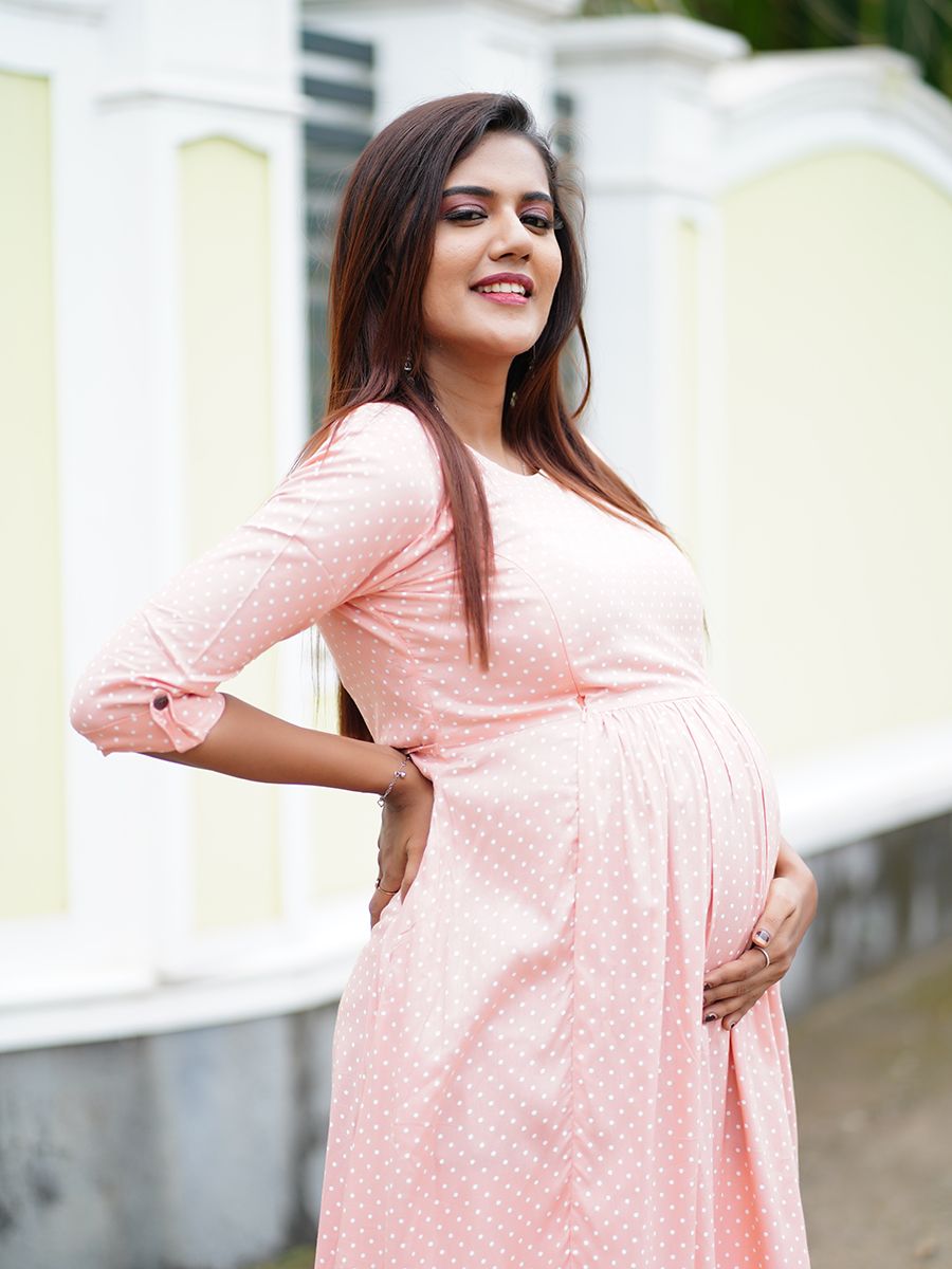 Maternity Short Dress with Free Mask (Peach)