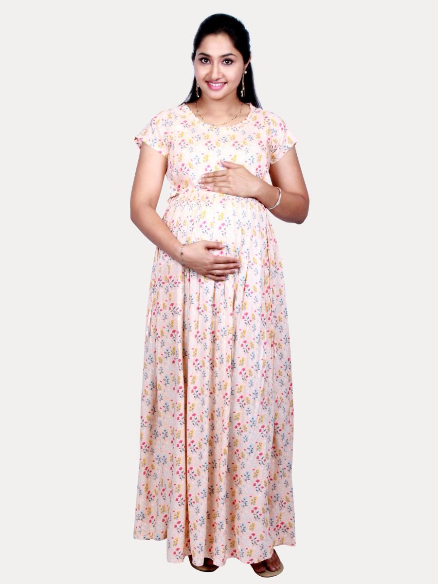 Momyknows Boho Flowy Maternity Dress - Bump Friendly Off Shoulder Pink Maxi  Dress for Photoshoots and Beach Garden Events