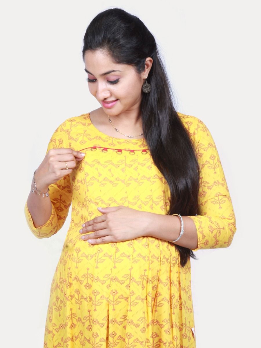 Maternity & Nursing short dress with FREE MASK (ANI YELLOW)