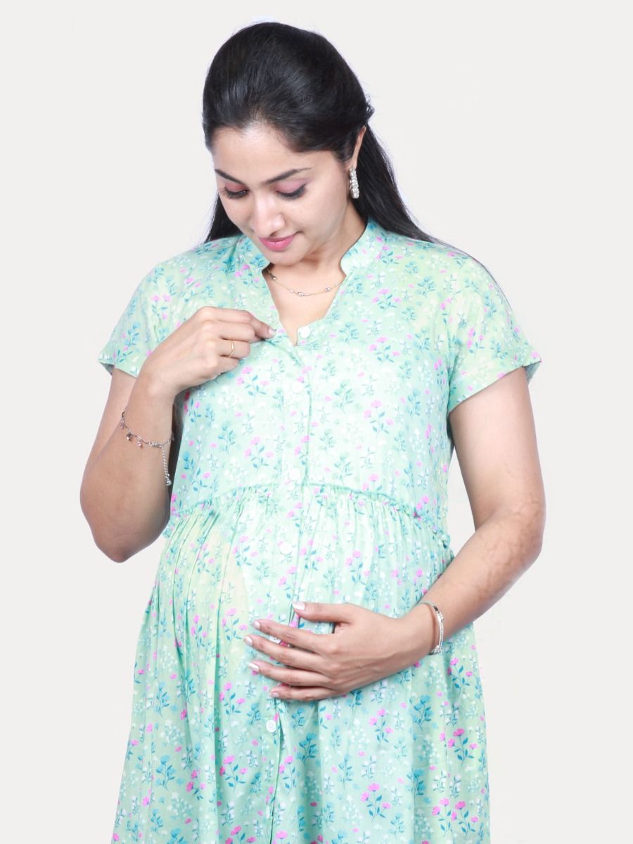 Maternity & Nursing short dress with FREE MASK (ZOEY GREEN)