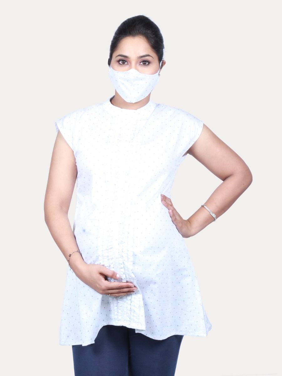 Maternity short top with FREE MASK (NORA WHITE)
