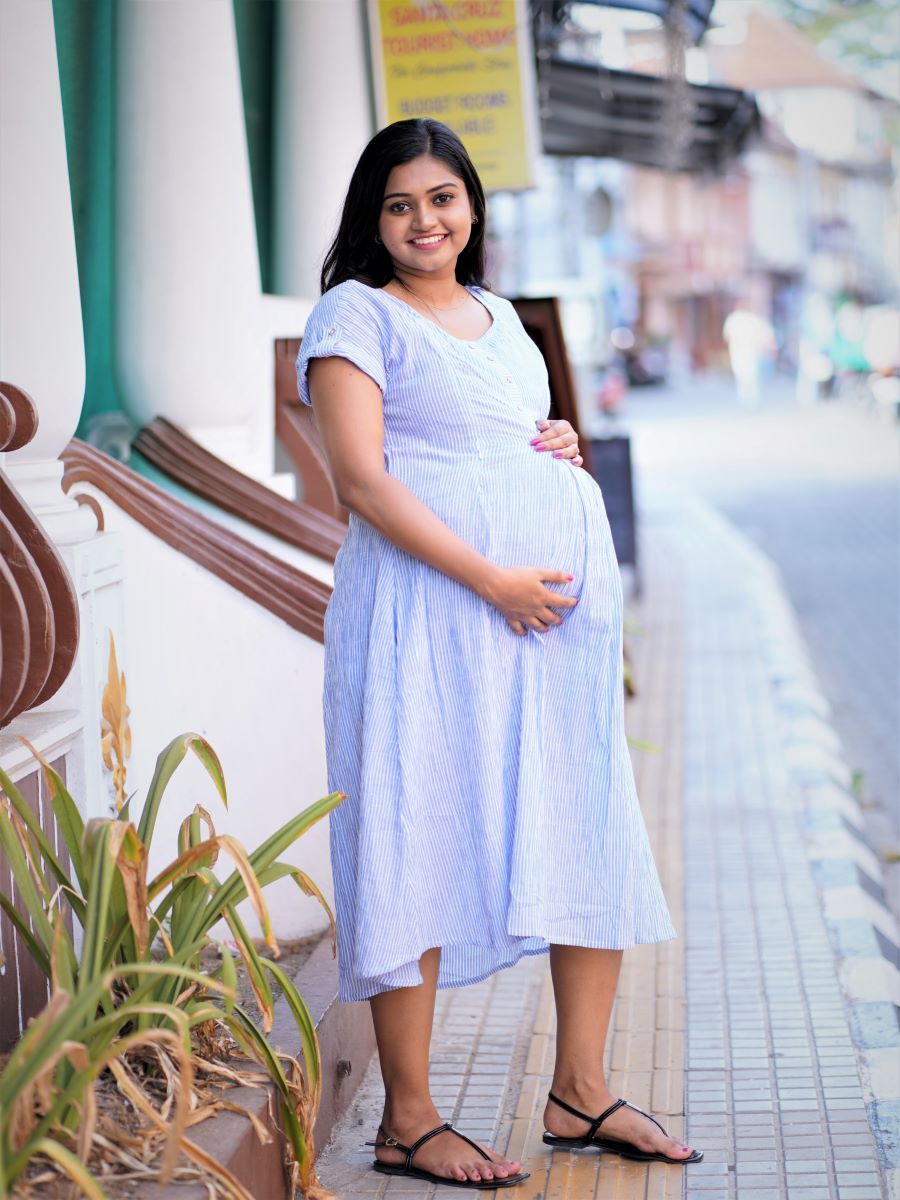 Maternity Short Dress- Lines (Light Blue)