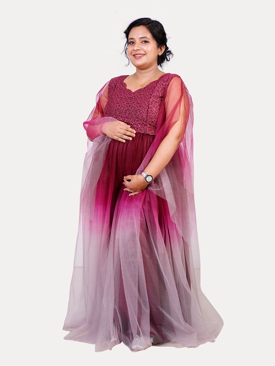 Creamand Pink Double Shade Color Party Wear Gown Dress – Kasturi Creations