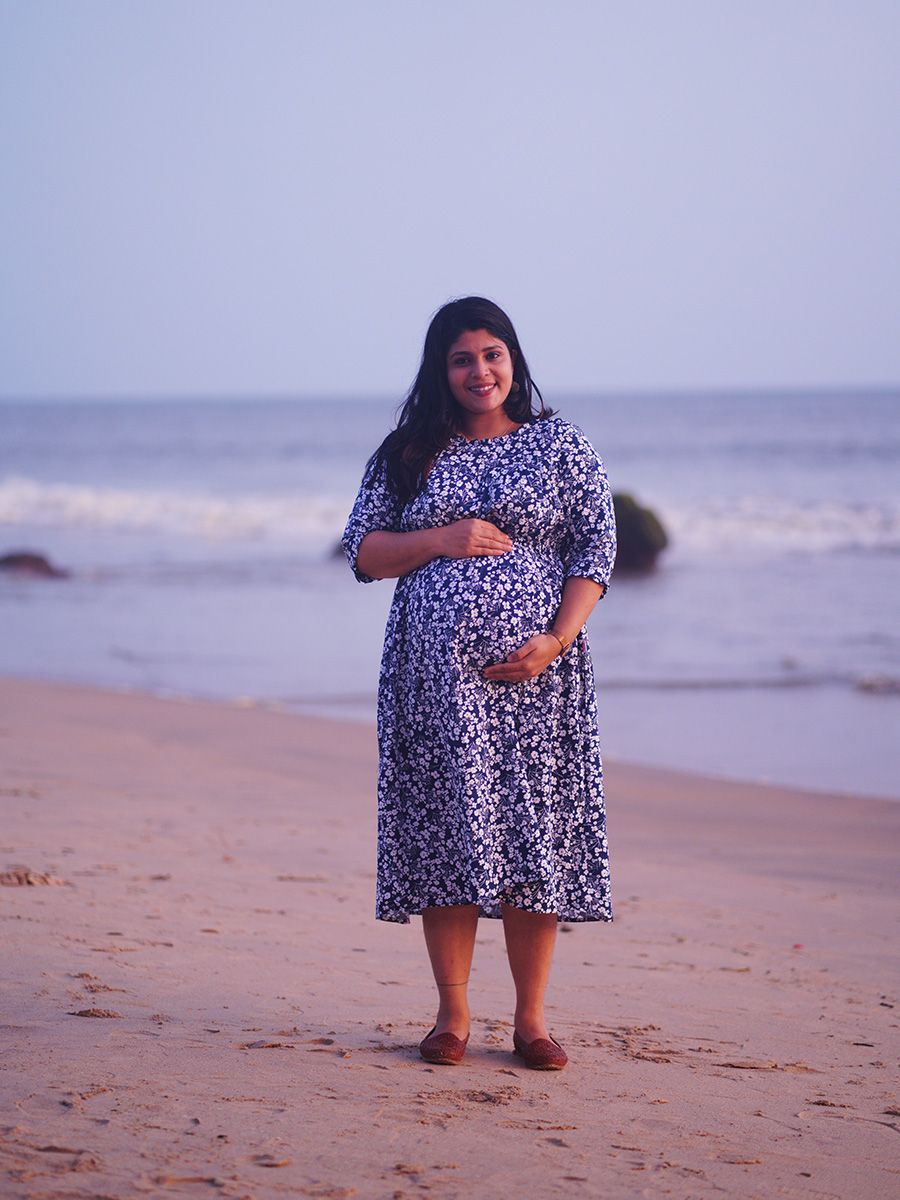 Maternity short Dress- Blue floral