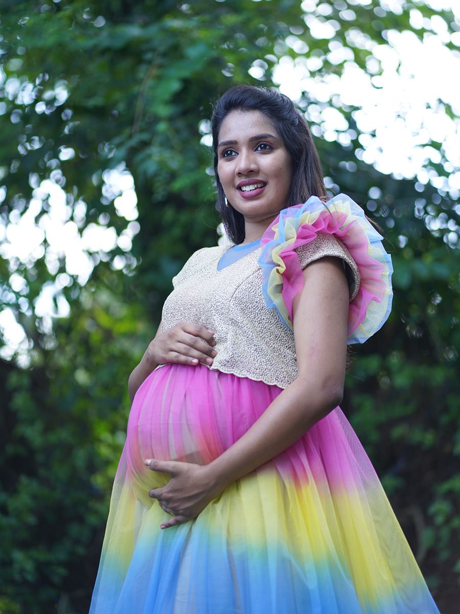 Maternity Party Wear Dress- multi colour