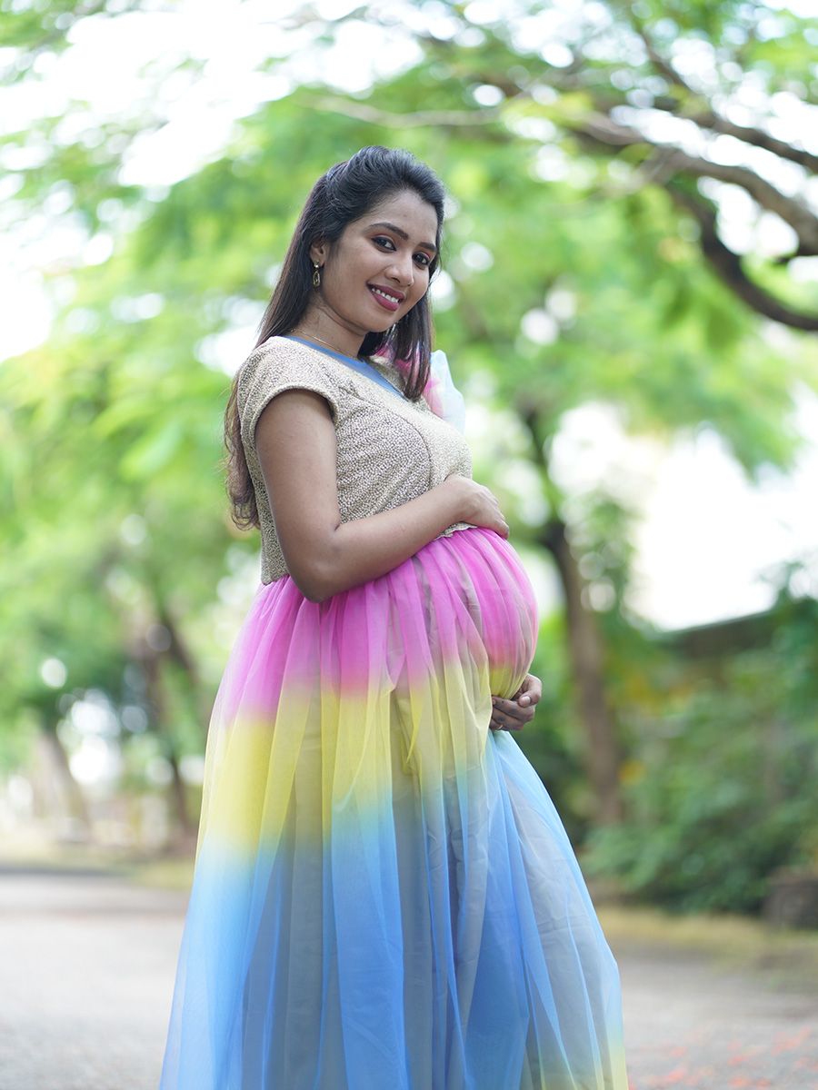 Maternity Party Wear Dress Multi Colour