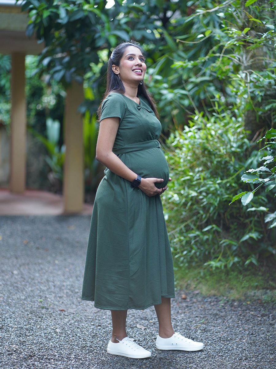 Maternity Short Dress- Knitted (Green)