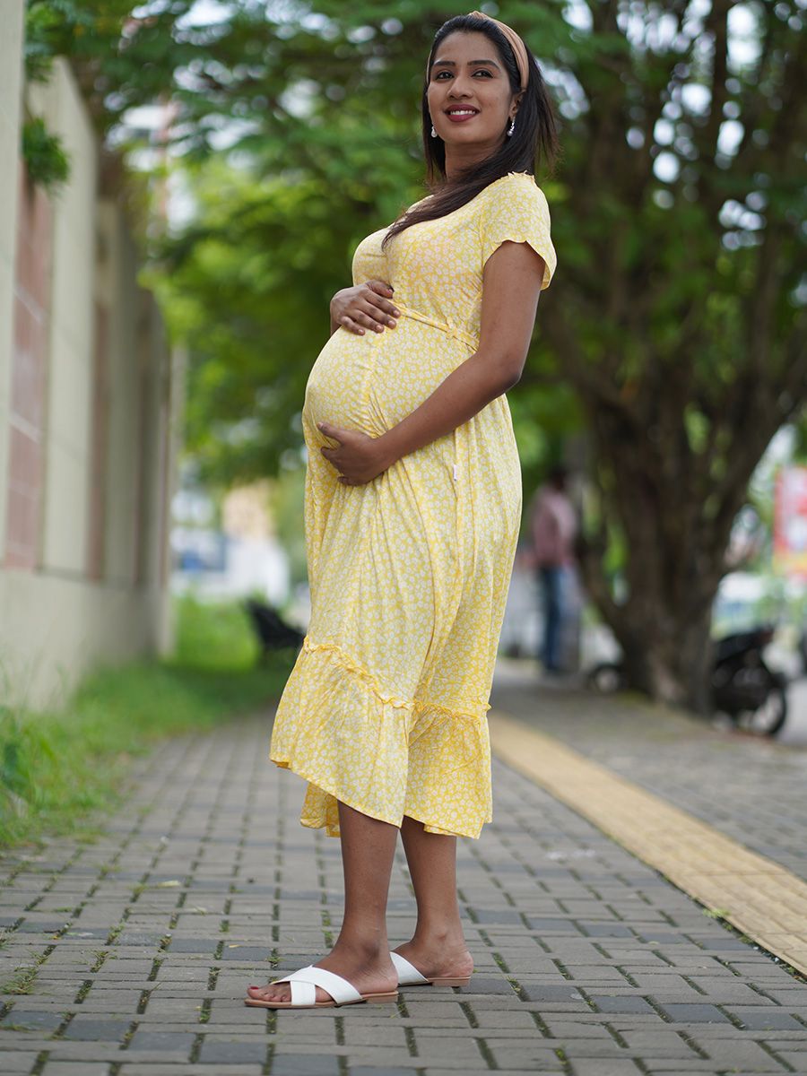 Yellow Printed Cotton Maternity Nightgown at Rs 315/piece in