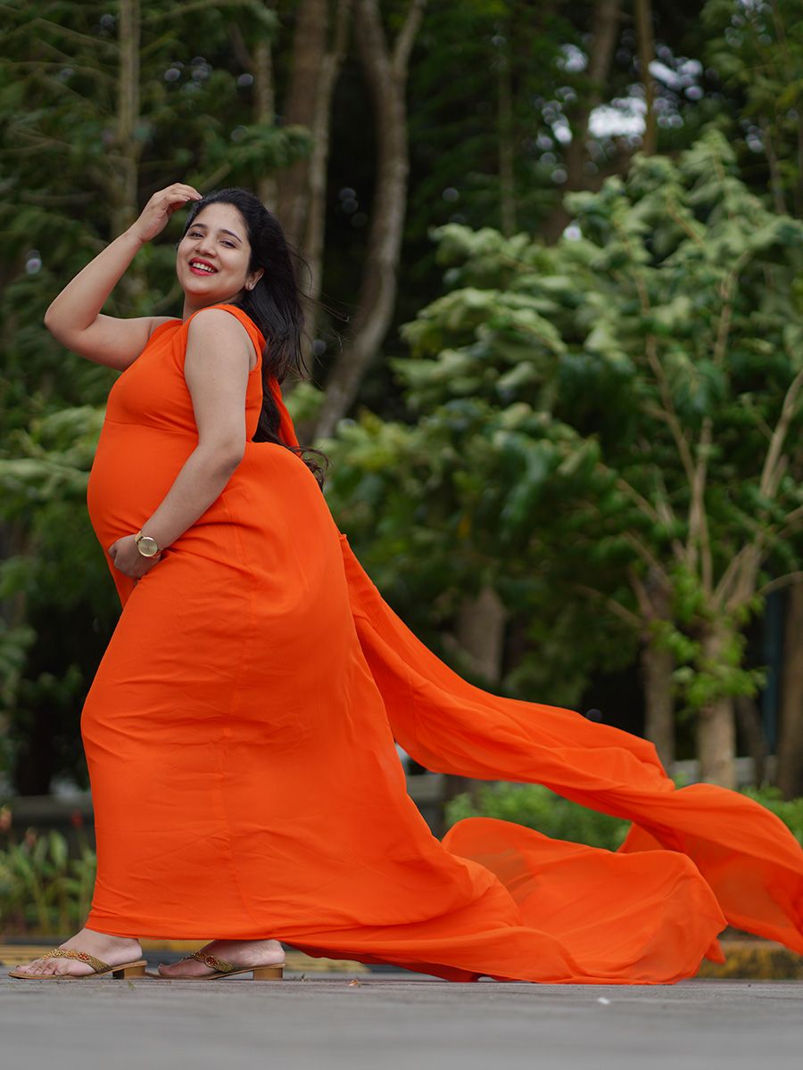 Casual Georgette Orange Indo Western Maxi Dress at Rs 1850/piece in Kanpur