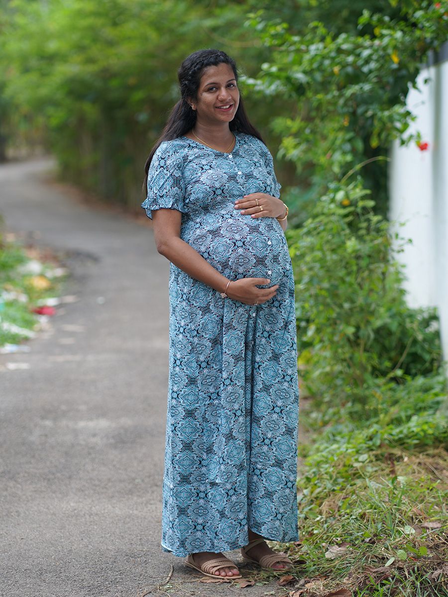 Maternity Full Night Gown- Nima Blue