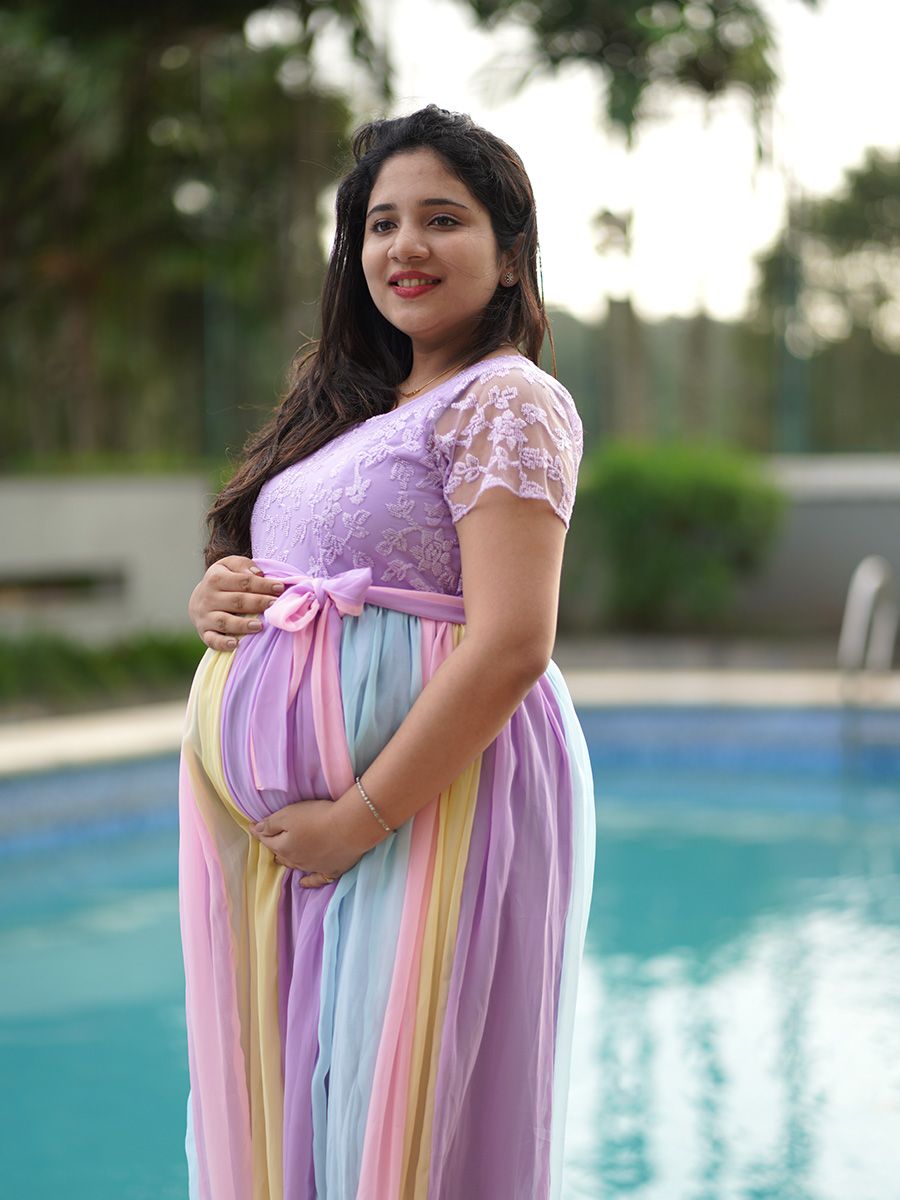 Matilda baby shower blush dress - Maternity lace dress for photoshoot