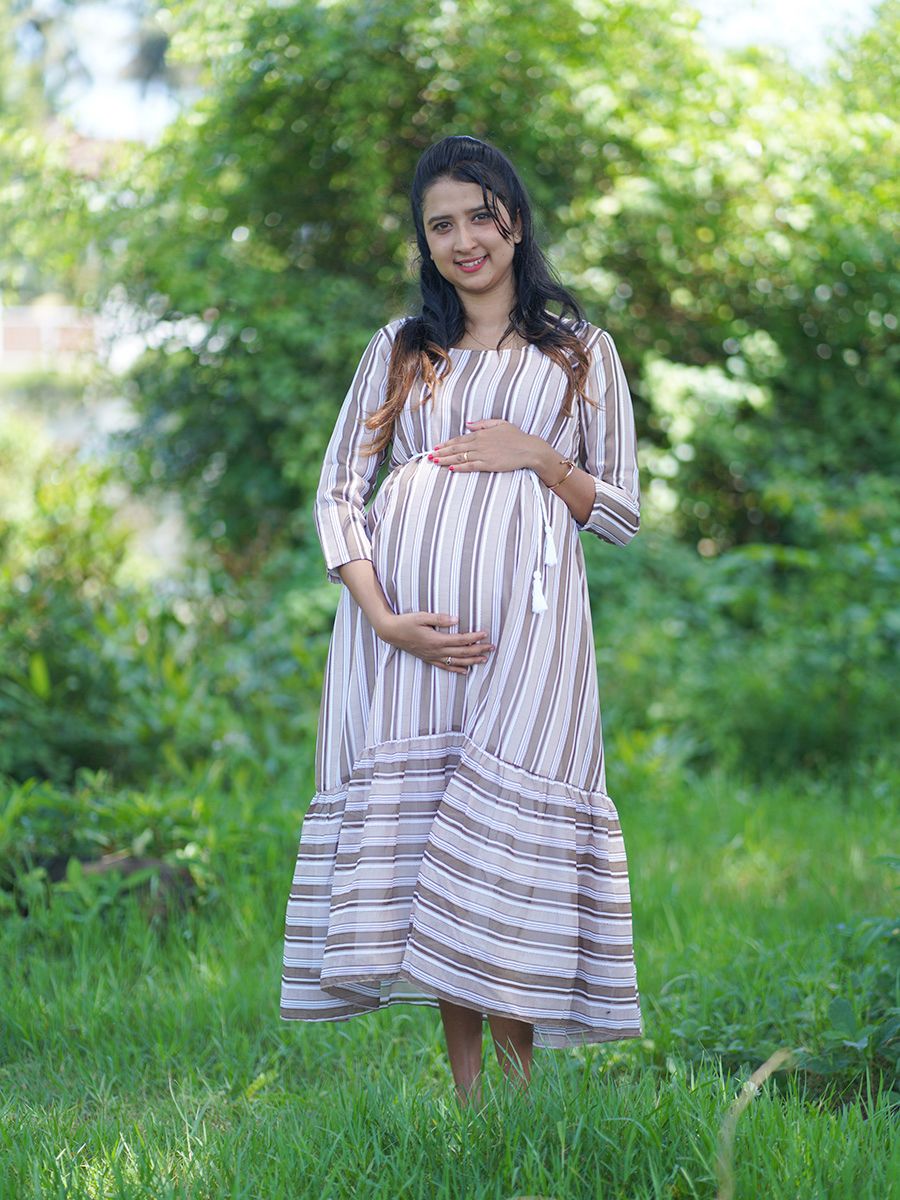 Maternity short Dress Lines (Light Brown)