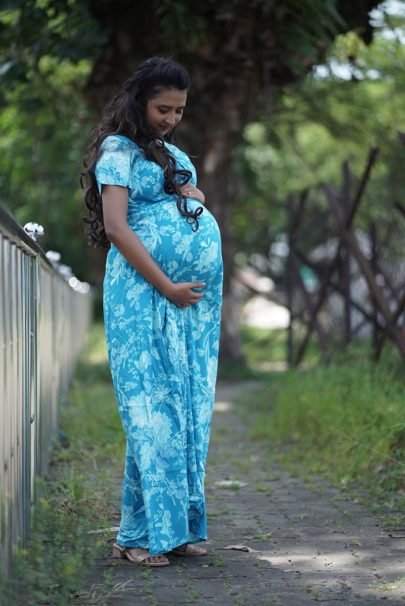 Maternity Full Night Gown- (Light blue)