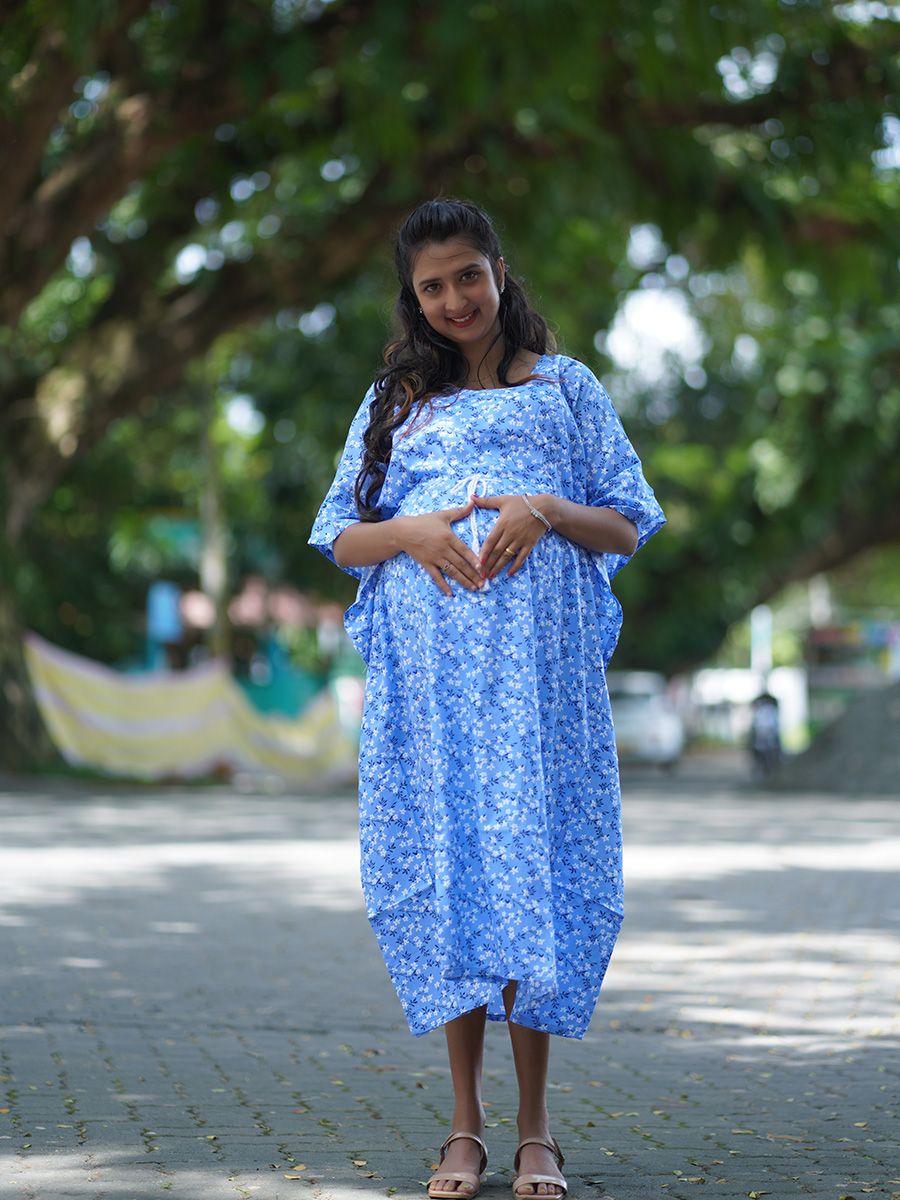 Buy Nighty Online | Pink Front Open Motif Printed Maternity Long Nighty |  HLONG-08 SLV | Cilory.com