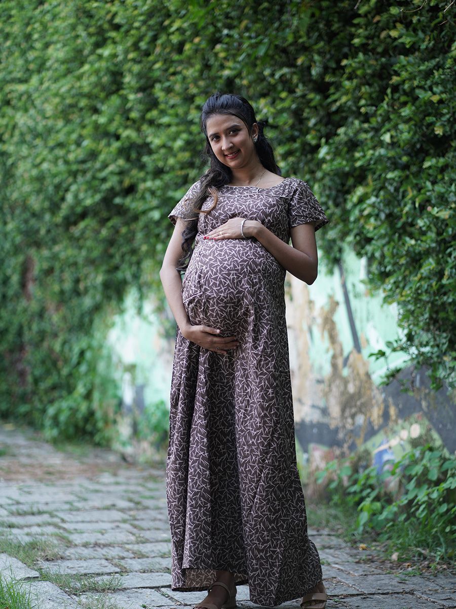 Maternity Full Night Gown- (black)