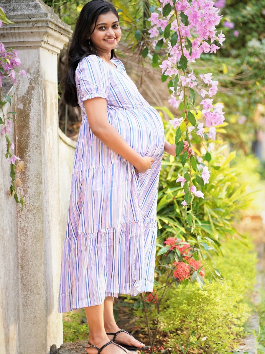 Maternity Short Dress- Lines ( violet)