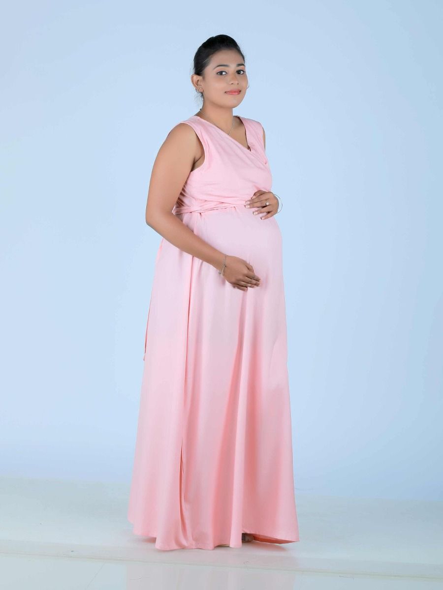 Blush Draped Maternity Sleeveless Gown (Shami Peach)