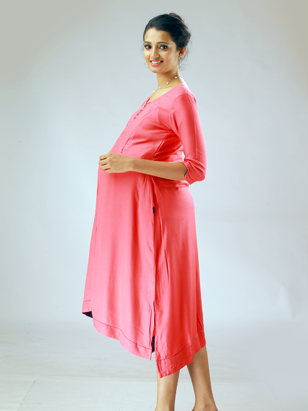 Maternity & Nursing Pink Short Slit Long Top (Lax Pink)