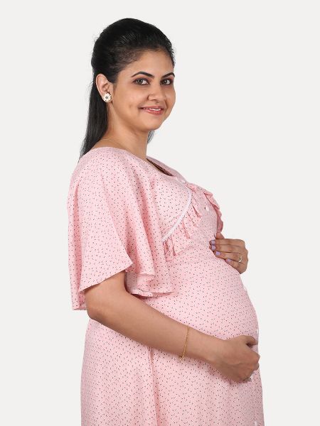 Pink Lehariya print Cotton Maternity Dress - Mommytobe
