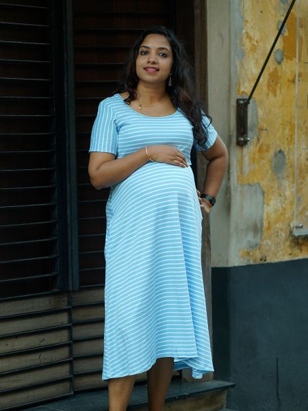Maternity Short Zipless Dress- Gilda L Blue