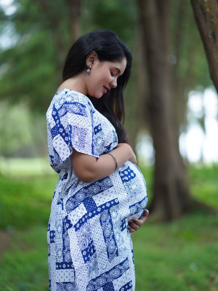 Maternity Full Night Gown- (Navy blue)