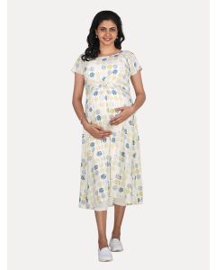Maternity Midi Dress with Free Mask (Kyra Off White)