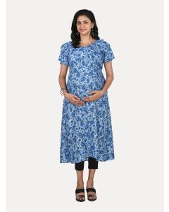 Maternity Midi Dress with Free Mask (Evely Blue)