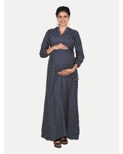 Maternity Maxi Dress with Free Mask (Jayde Blue Dot )