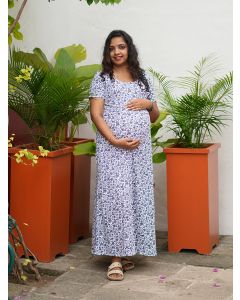 Maternity long Zipless Dress-  Gilda Navy Blue